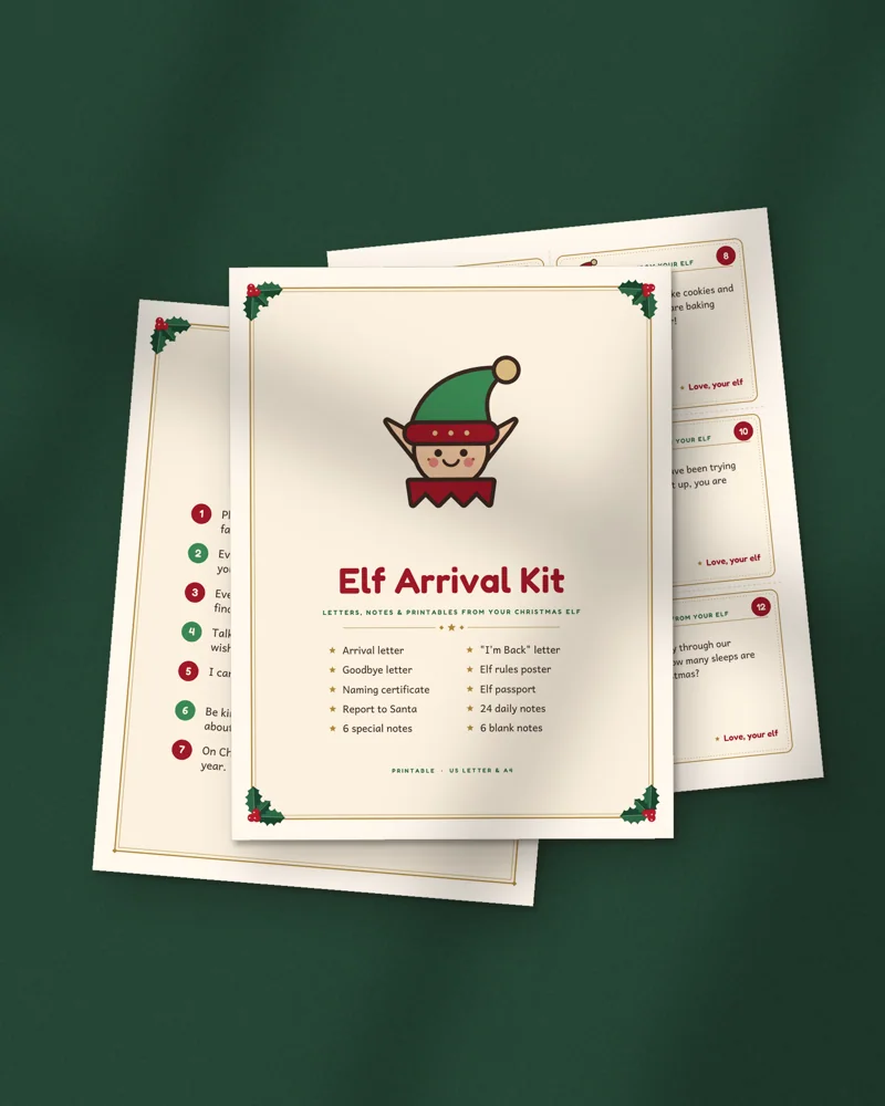 Elf Arrival Kit: printed pages fanned out