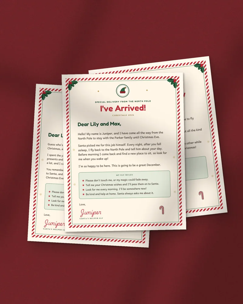 Editable Elf Arrival and Goodbye Letters: printed pages fanned out