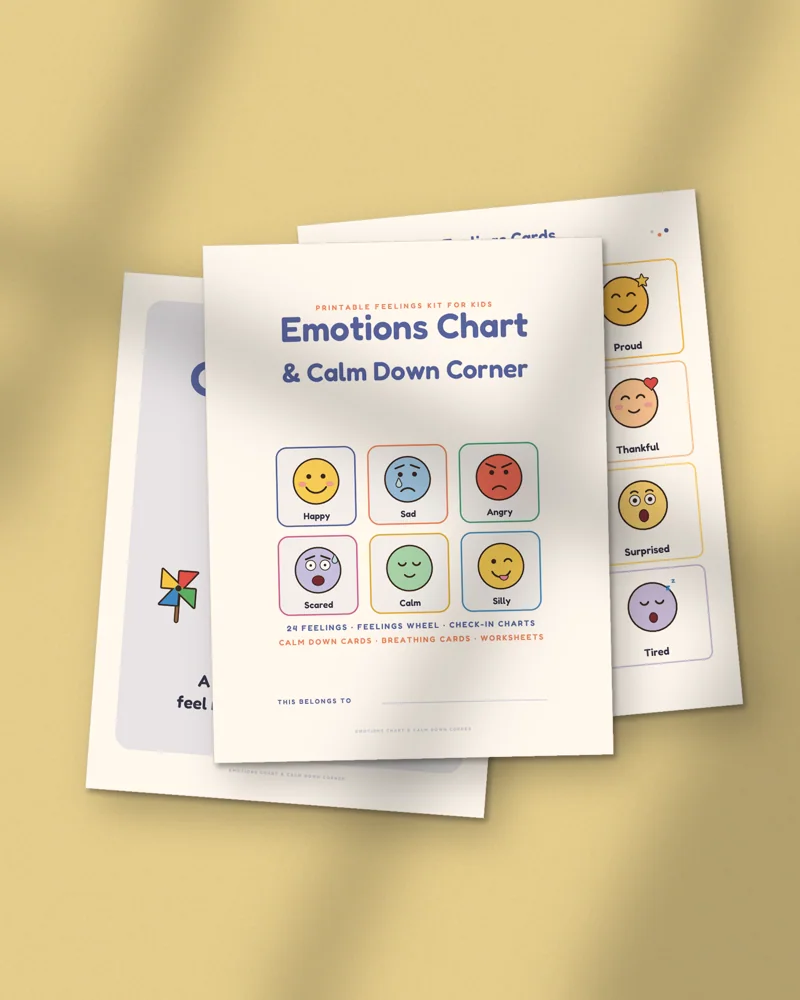 Emotions Chart and Calm Down Corner Kit: printed pages fanned out