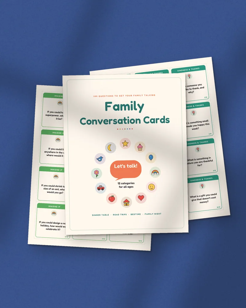 Family Conversation Cards: printed pages fanned out