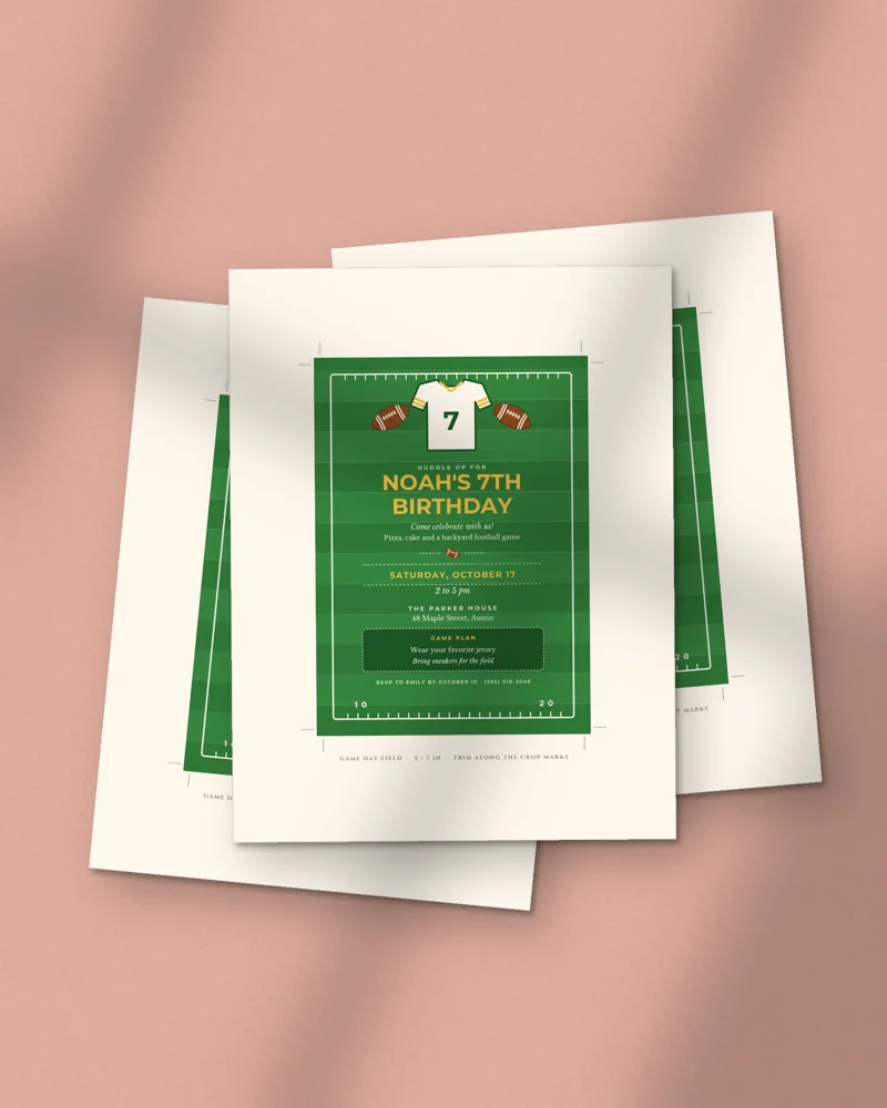 Editable Football Birthday Invitation: printed pages fanned out
