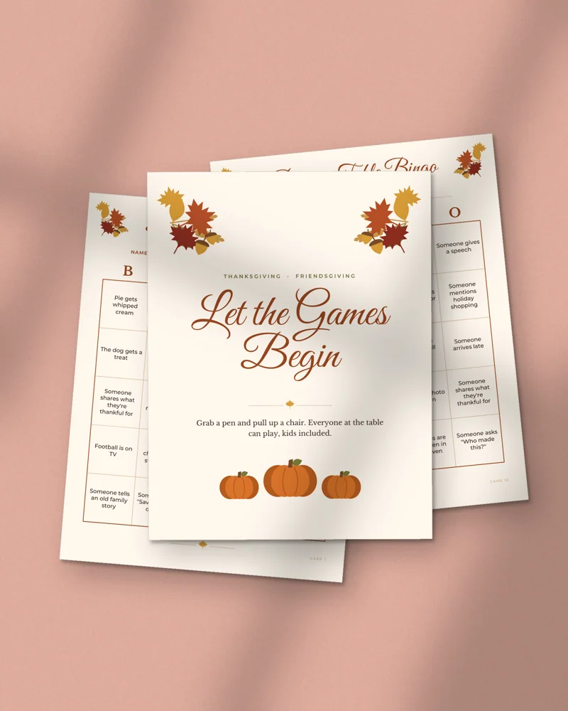Thanksgiving and Friendsgiving Games Bundle: printed pages fanned out