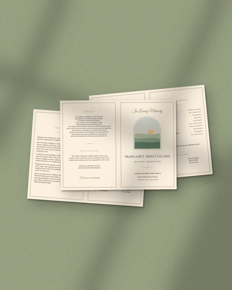 Editable Funeral Program: printed pages fanned out