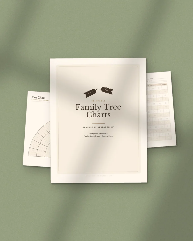 Family Tree & Genealogy Charts: printed pages fanned out