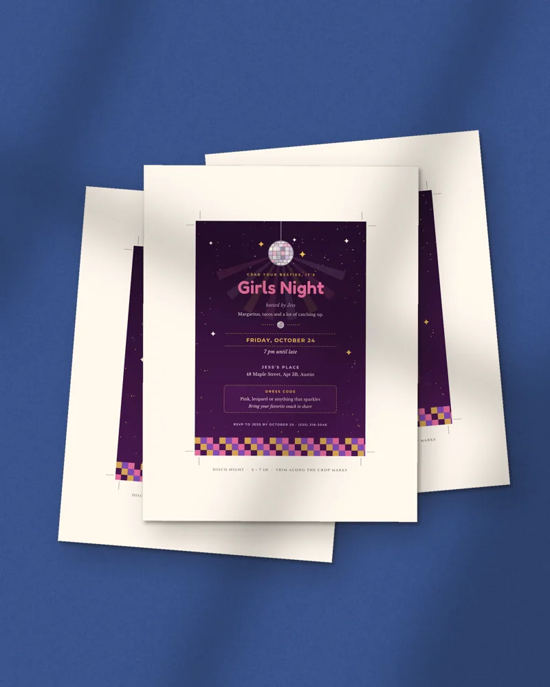 Editable Girls Night Invitation: printed pages fanned out