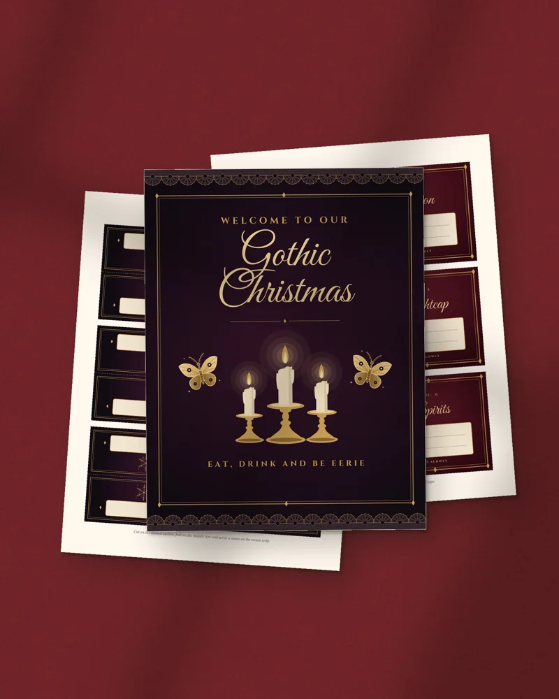 Gothic Christmas Party Kit: printed pages fanned out
