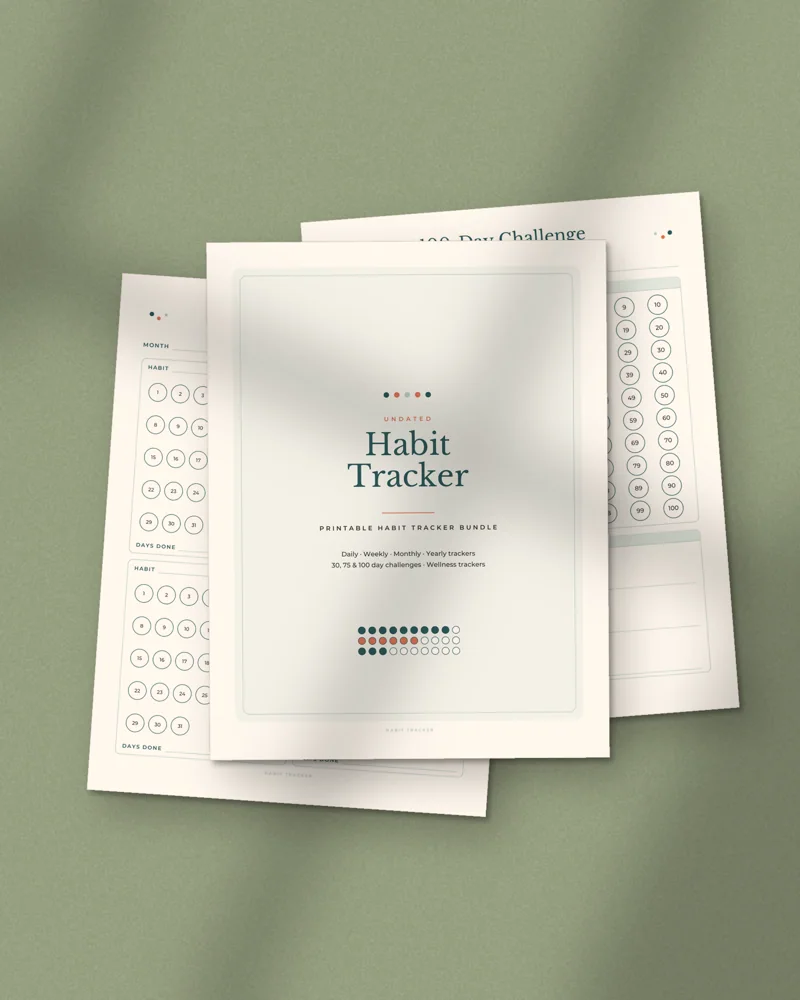 Habit Tracker Bundle: printed pages fanned out