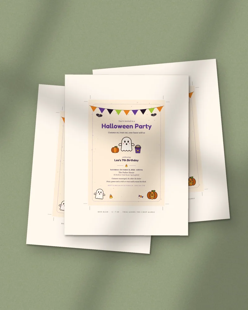 Editable Halloween Party Invitation: printed pages fanned out