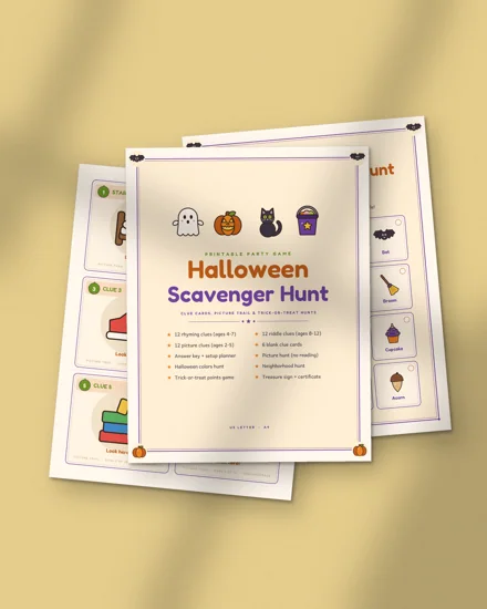 Halloween Scavenger Hunt: printed pages