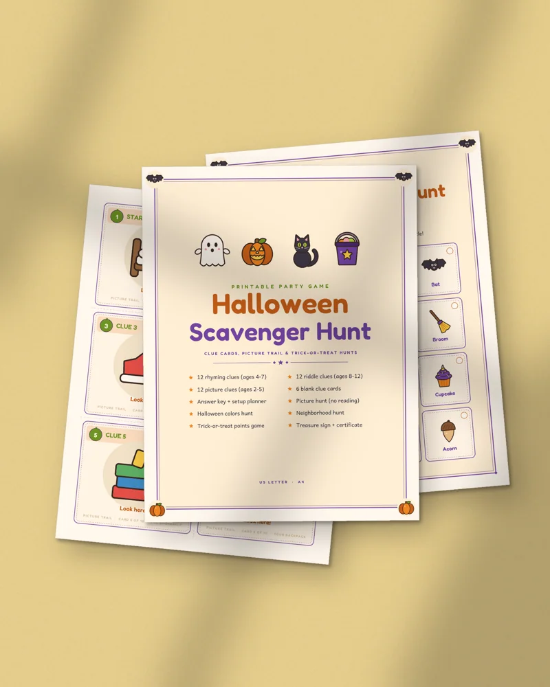 Halloween Scavenger Hunt: printed pages fanned out