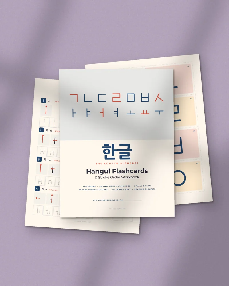 Hangul Alphabet Flashcards and Workbook: printed pages fanned out