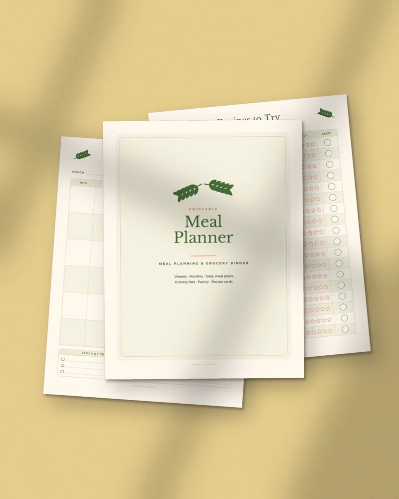 Meal Planner and Grocery List Binder: printed pages fanned out