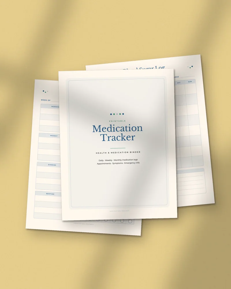 Medication Tracker and Health Binder: printed pages fanned out