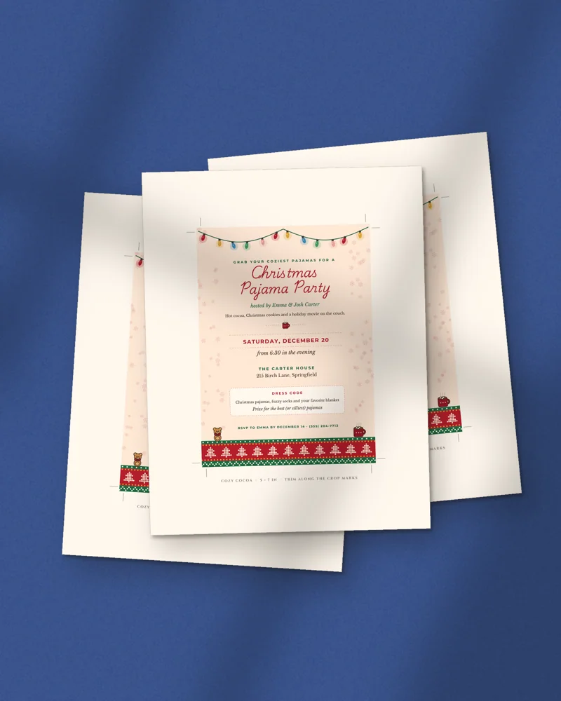 Editable Christmas Pajama Party Invitation: printed pages fanned out