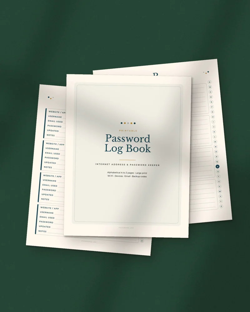 Large Print Password Log Book: printed pages fanned out