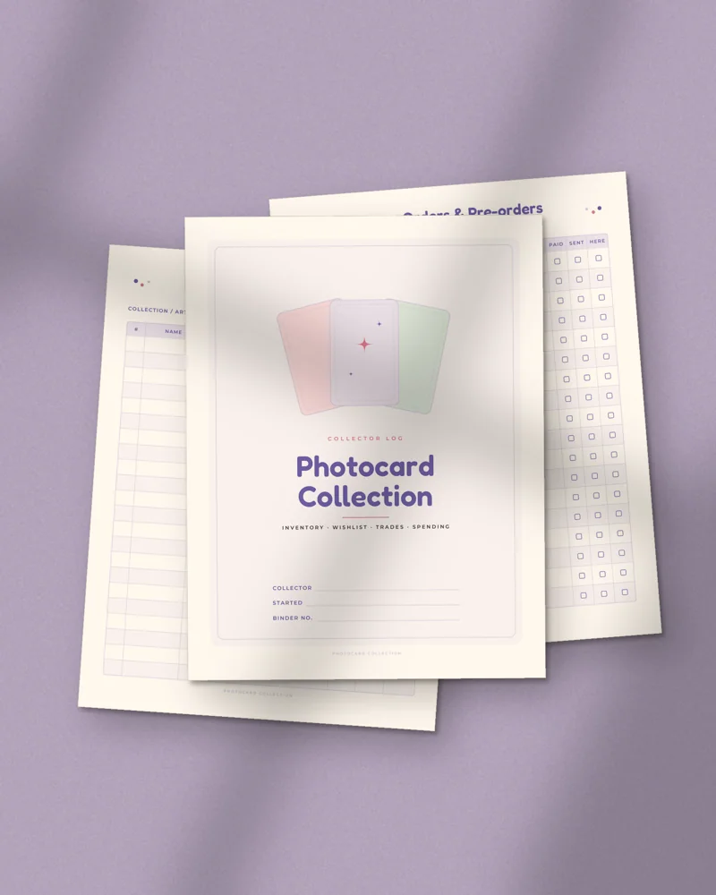 Photocard Collection Tracker: printed pages fanned out