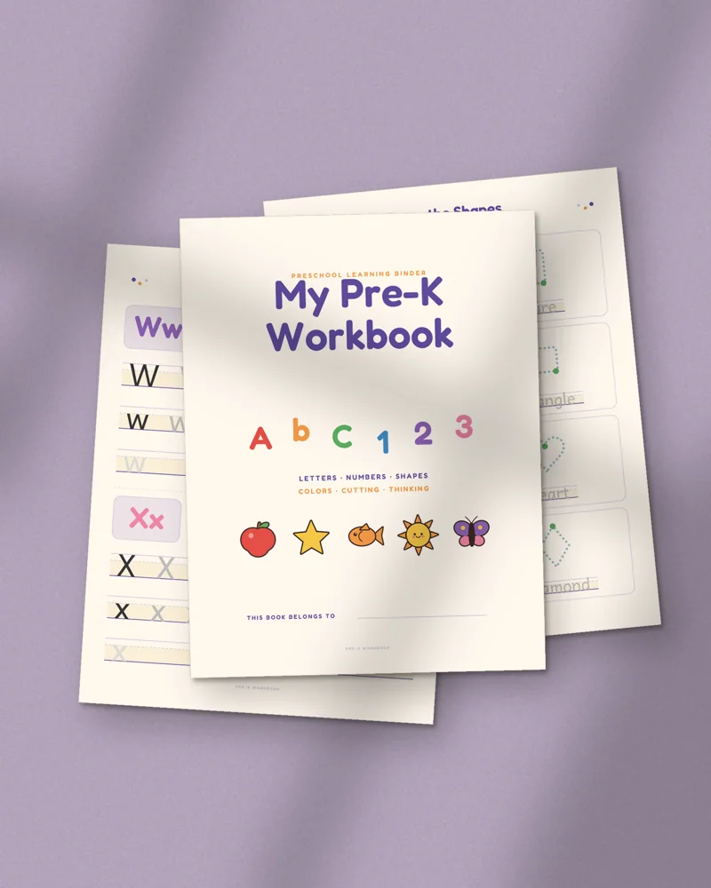 Preschool Learning Binder: printed pages fanned out