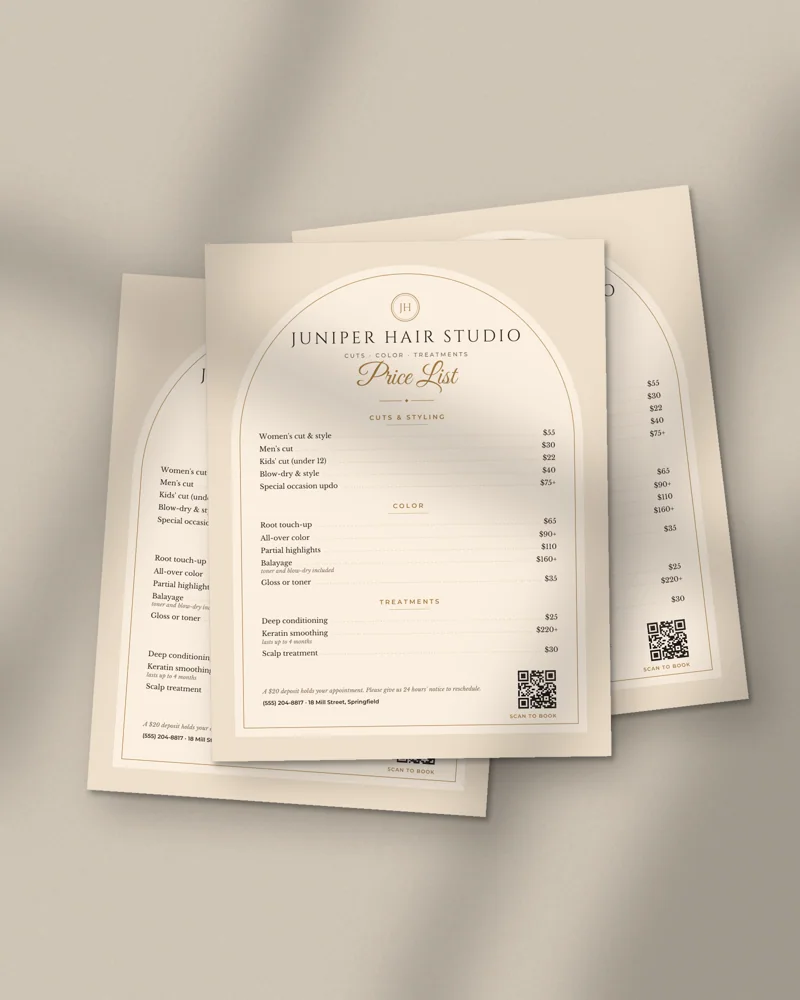 Editable Price List Template: printed pages fanned out