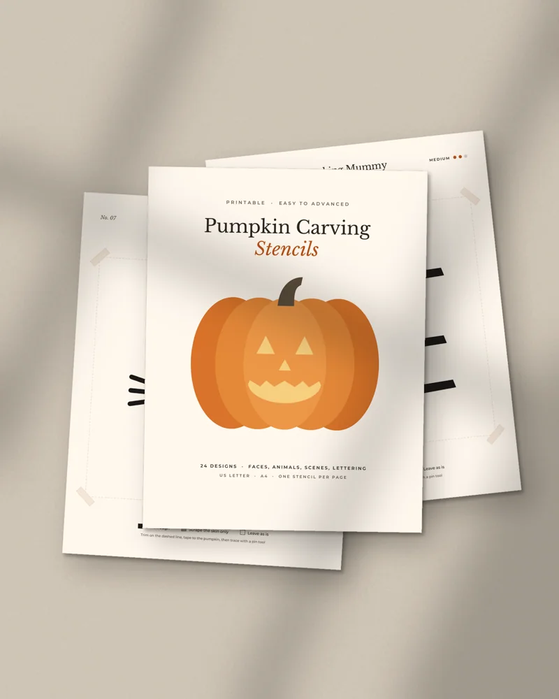 Pumpkin Carving Stencils: printed pages fanned out