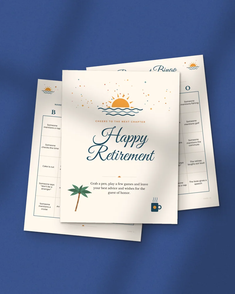 Retirement Party Games Bundle: printed pages fanned out