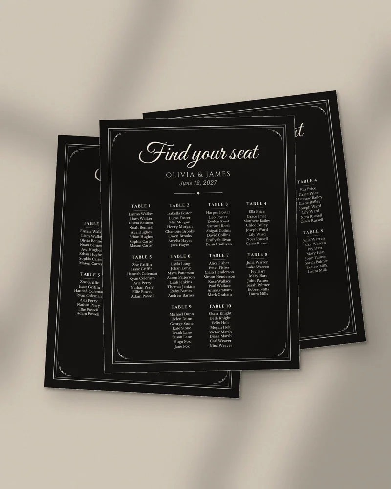 Editable Wedding Seating Chart: printed pages fanned out