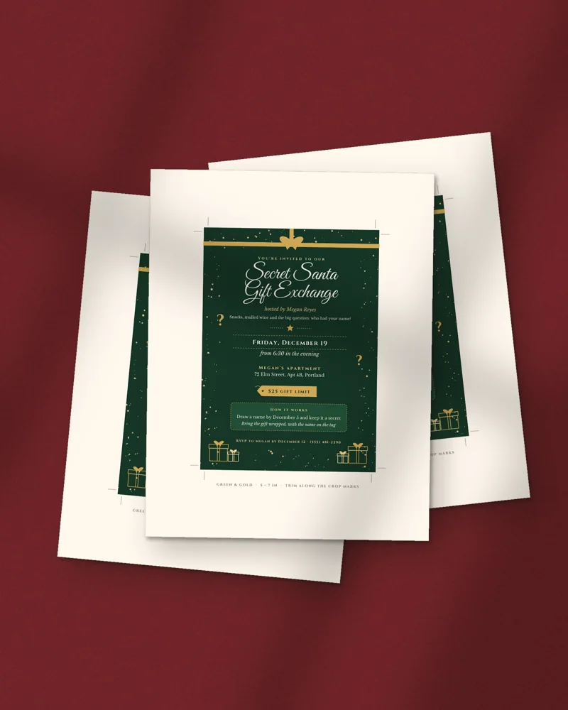 Editable Secret Santa Invitation: printed pages fanned out
