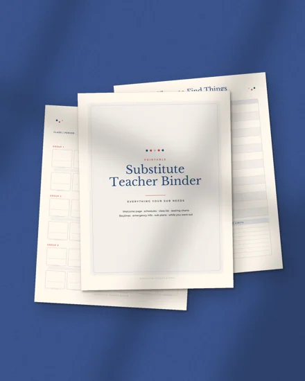 Substitute Teacher Binder: printed pages