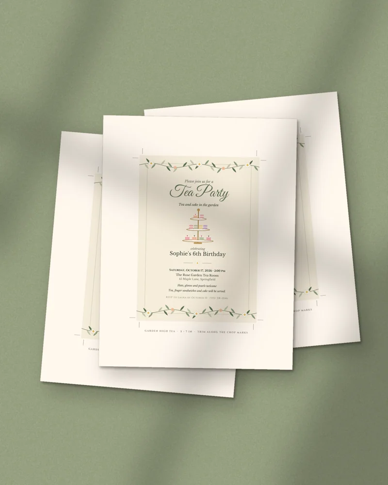 Editable Tea Party Invitation: printed pages fanned out