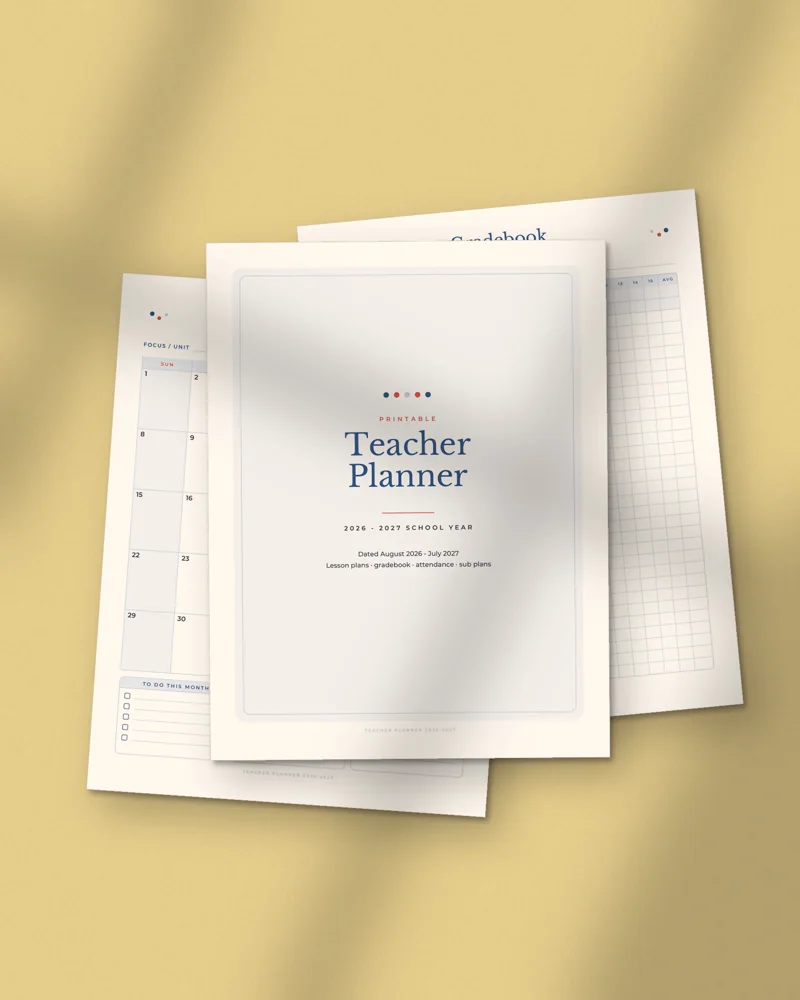 Teacher Planner 2026-2027: printed pages fanned out