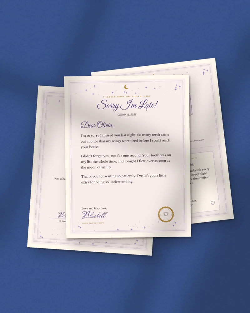Editable Tooth Fairy Letter Kit: printed pages fanned out