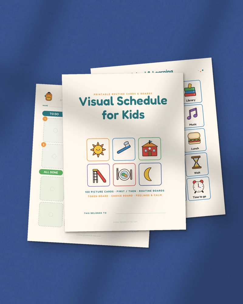 Visual Schedule for Kids: printed pages fanned out
