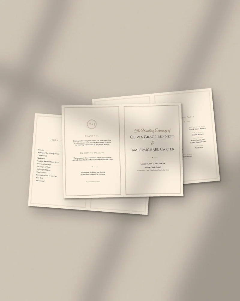 Editable Wedding Program: printed pages fanned out