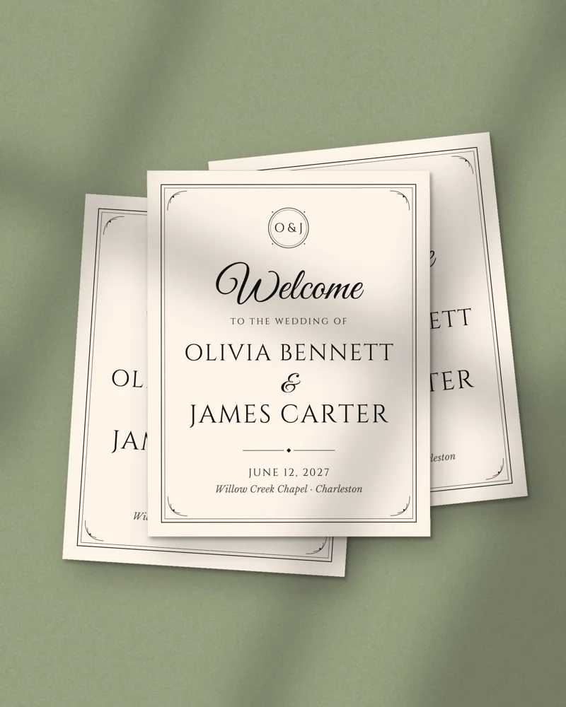 Editable Wedding Welcome Sign: printed pages fanned out