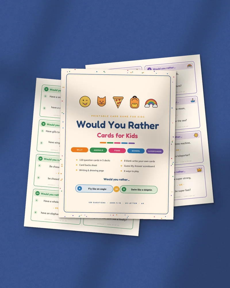 Would You Rather Cards for Kids: printed pages fanned out