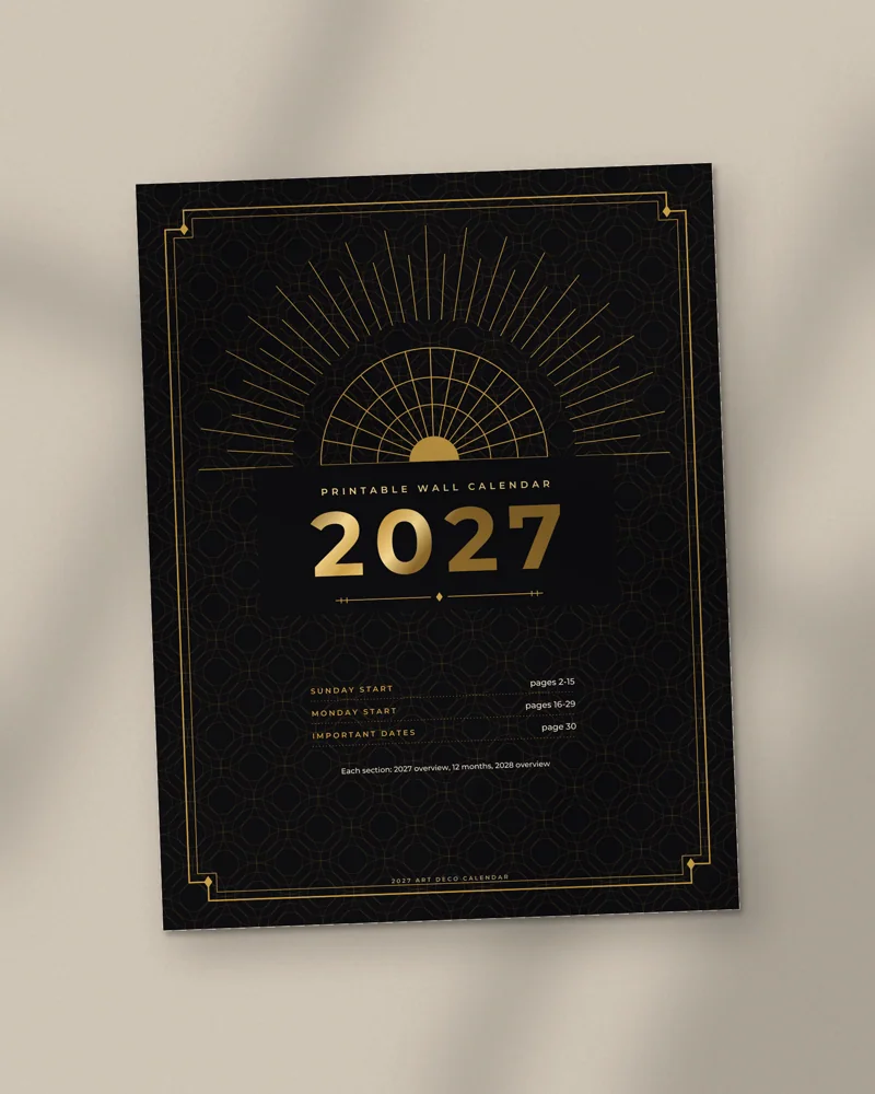 2027 Art Deco Calendar: the cover, printed