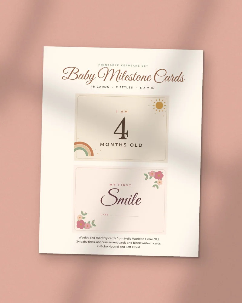 Baby Milestone Cards: the cover, printed