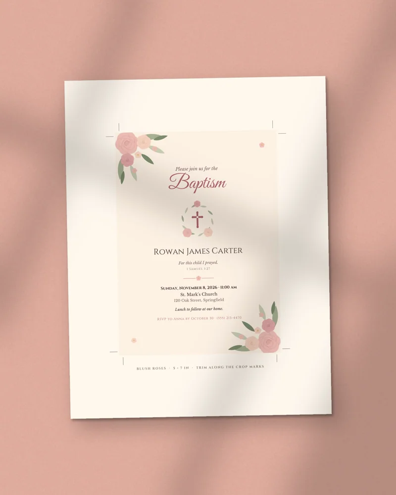 Editable Baptism Invitation: the cover, printed