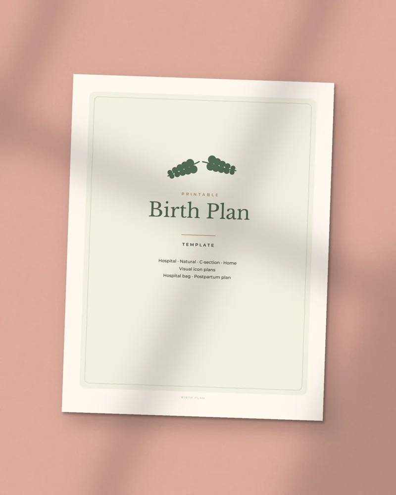 Birth Plan Template: the cover, printed