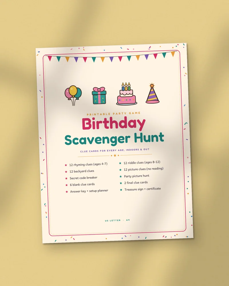 Birthday Scavenger Hunt for Kids: the cover, printed
