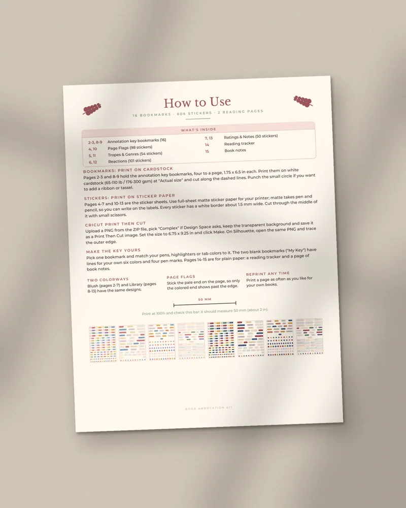 Book Annotation Kit: the cover, printed