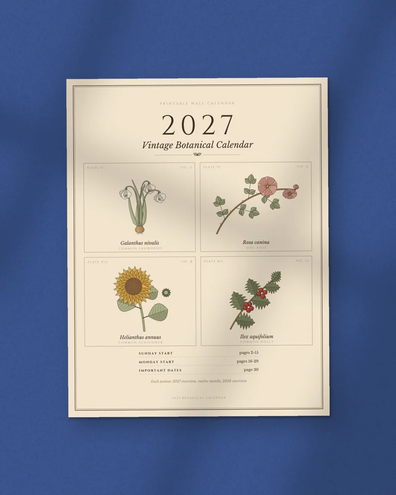 2027 Vintage Botanical Calendar: the cover, printed