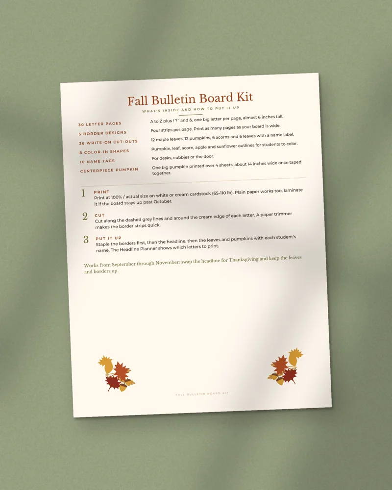 Fall Bulletin Board Kit: the cover, printed