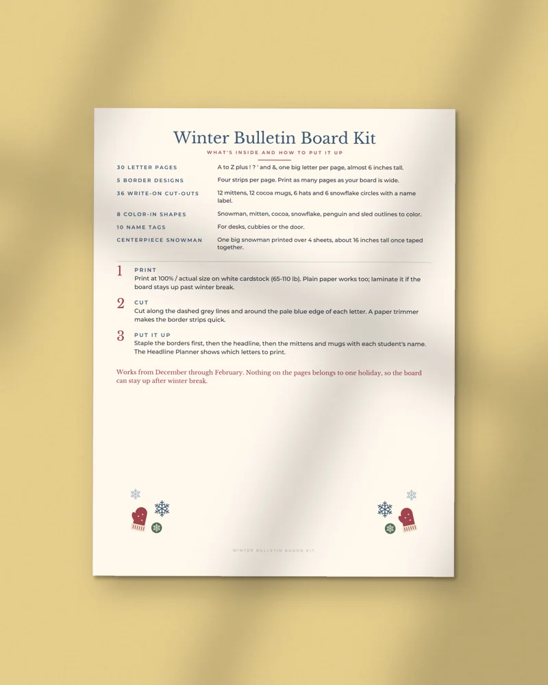 Winter Bulletin Board Kit: the cover, printed