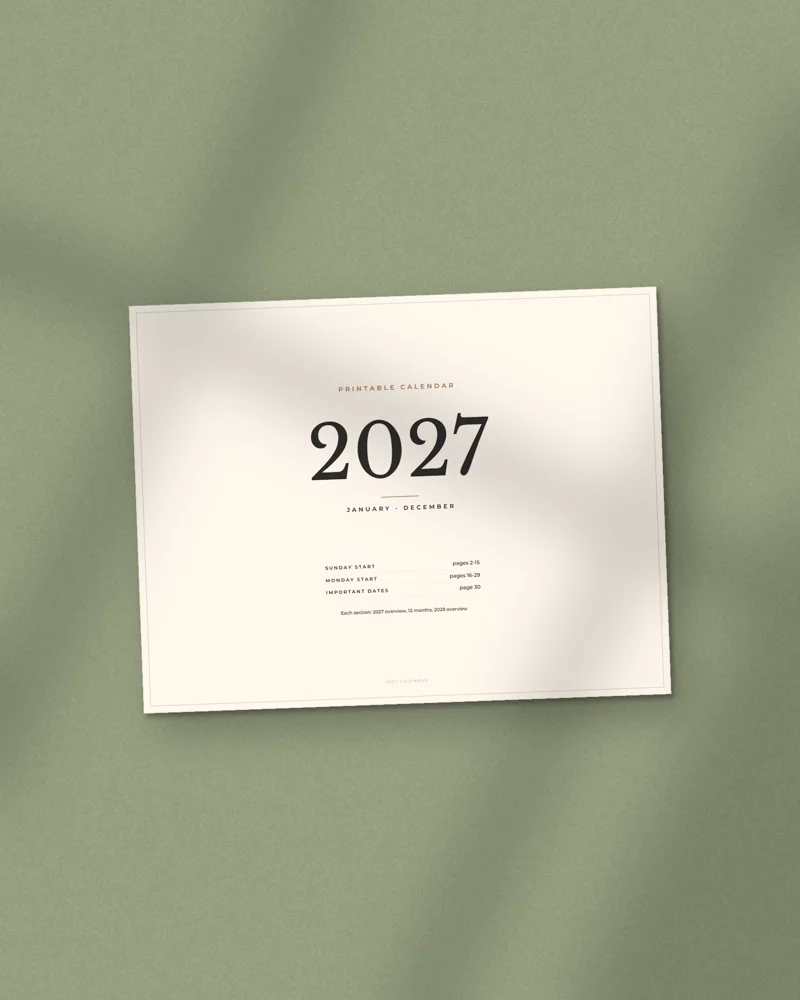 Minimal 2027 Calendar: the cover, printed