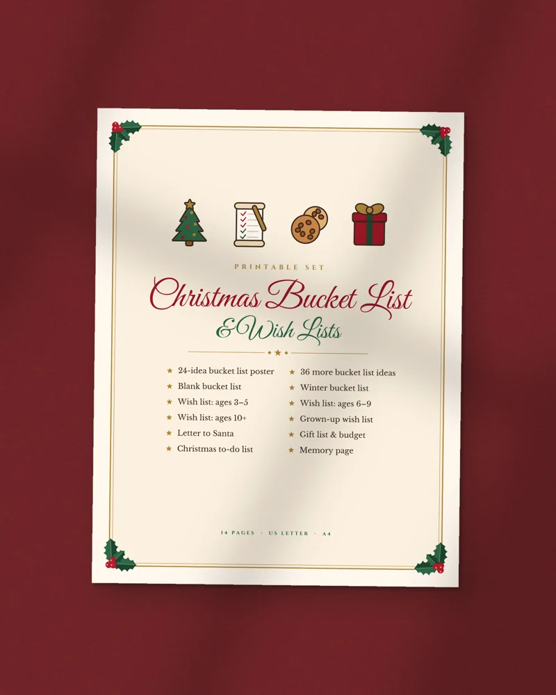Christmas Bucket List and Family Wish Lists: the cover, printed
