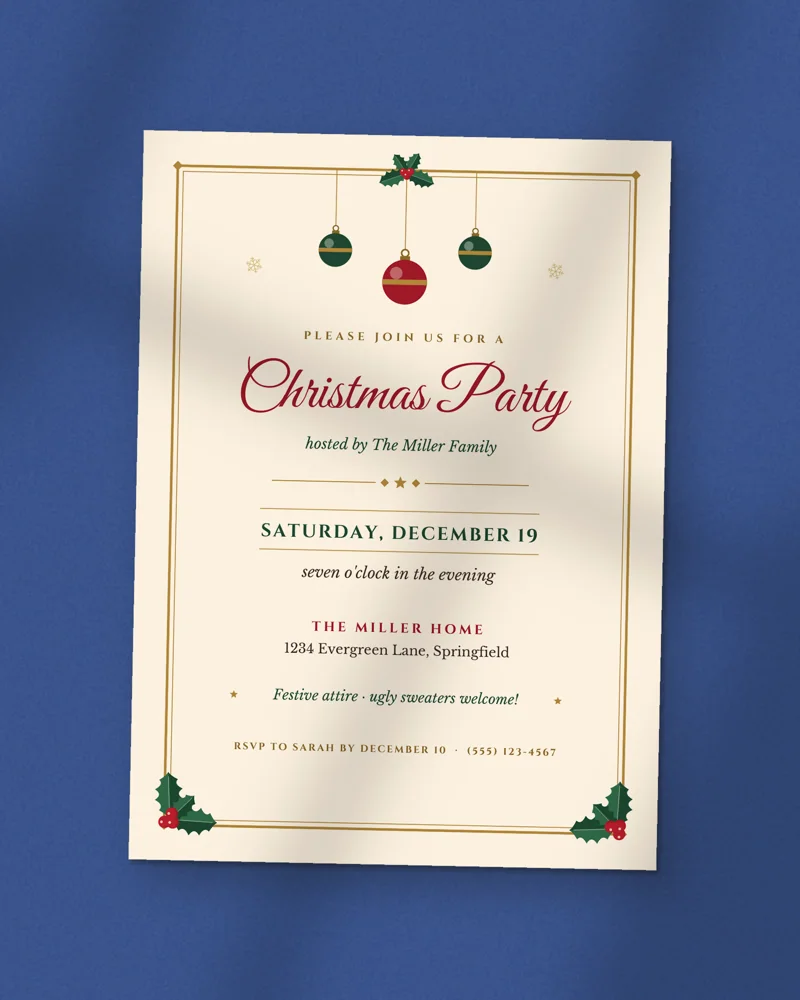 Editable Christmas Party Invitation: the cover, printed