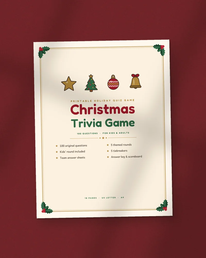 Christmas Trivia Game: the cover, printed
