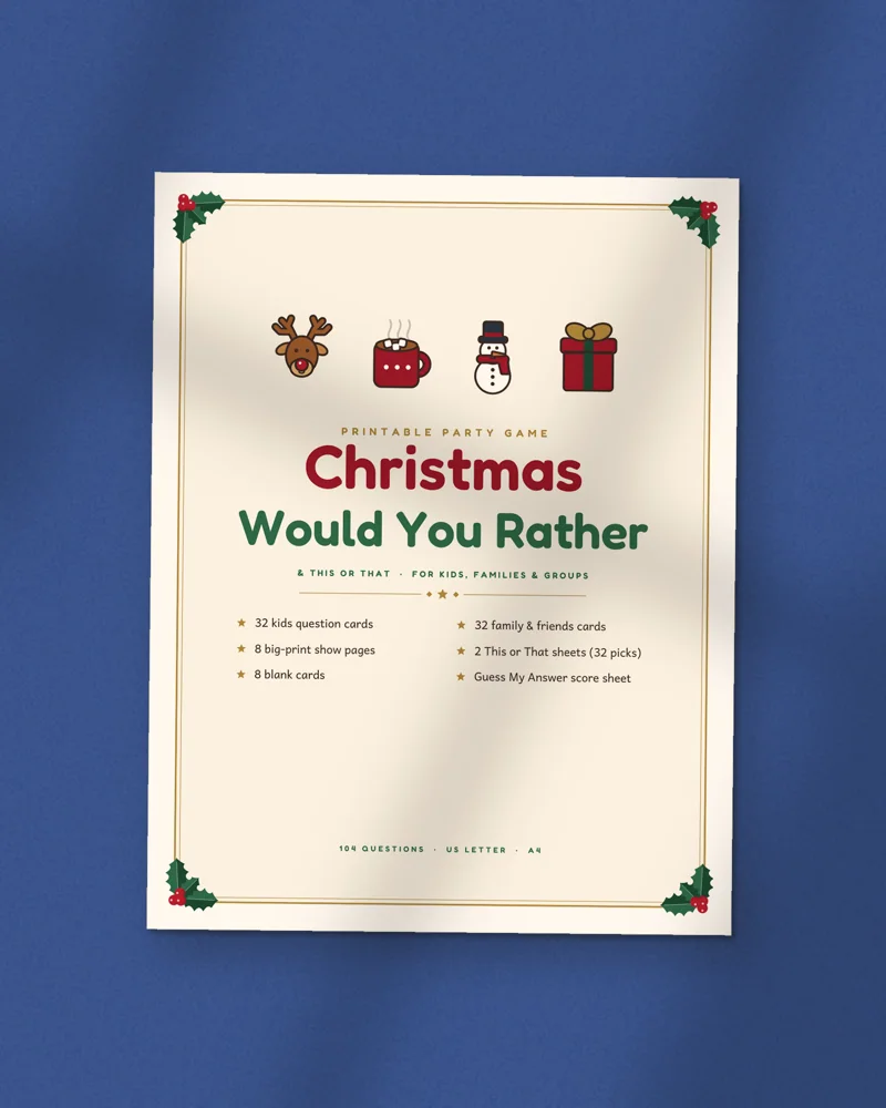 Christmas Would You Rather Game: the cover, printed