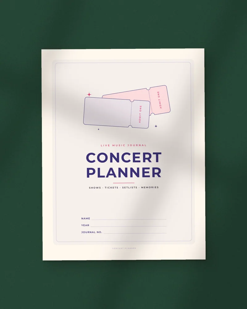 Concert Planner and Ticket Log: the cover, printed