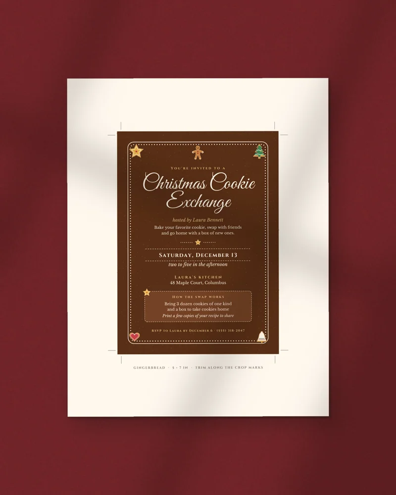 Editable Cookie Exchange Invitation: the cover, printed